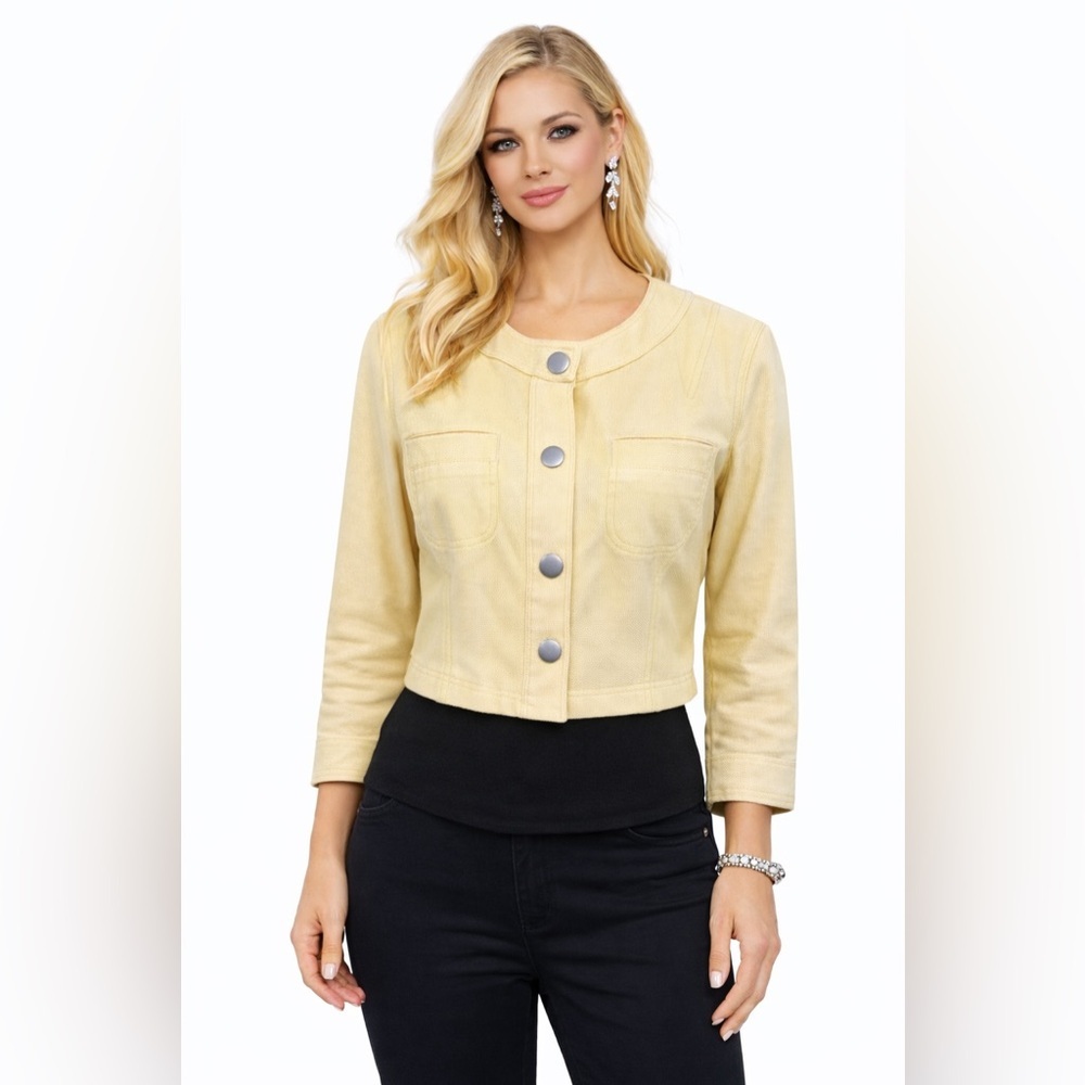 🔥🔥Sigrid Olsen Women Yellow Long Sleeve Cotton Jacket Size 2 Snaps Up